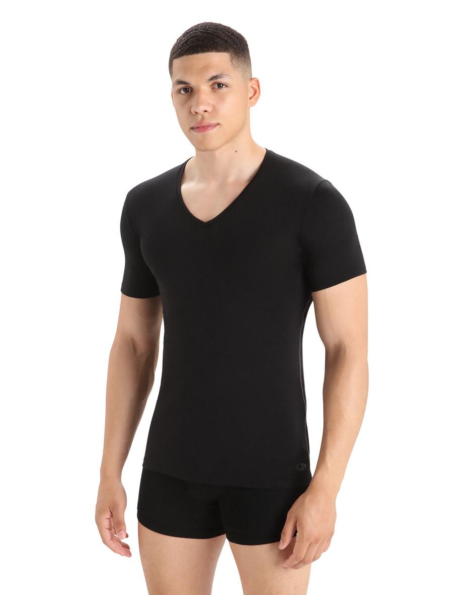 Sous Vêtement Icebreaker Merino Anatomica Corta Sleeve V Neck T-Shirt Homme Noir | FR 1295XYUF